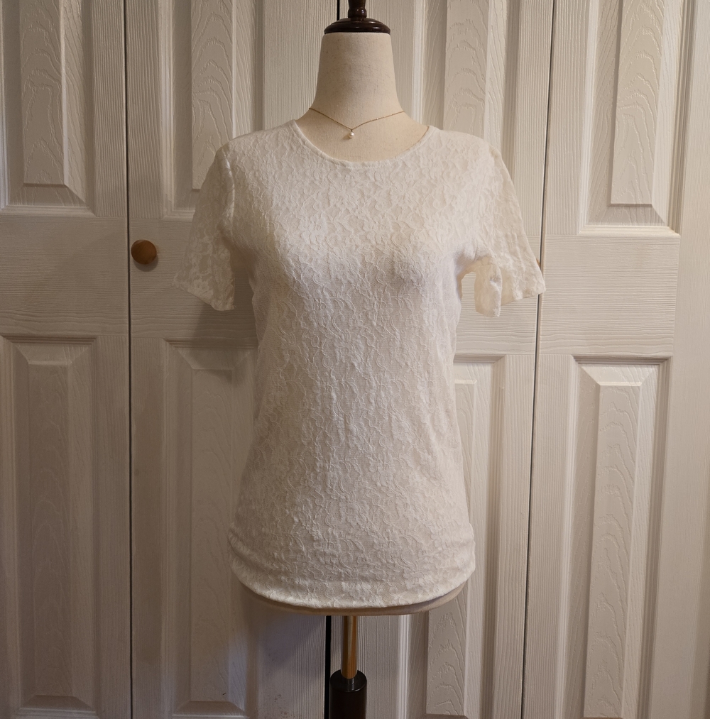 Women's White Lace Short Sleeve Tee by